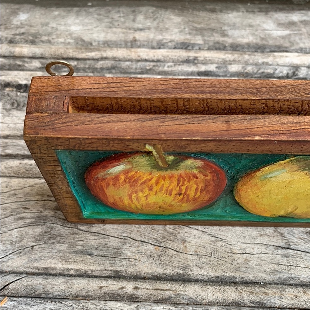 Vintage Carved Wooden Painted Apple Wall Art - Picture 2 of 12